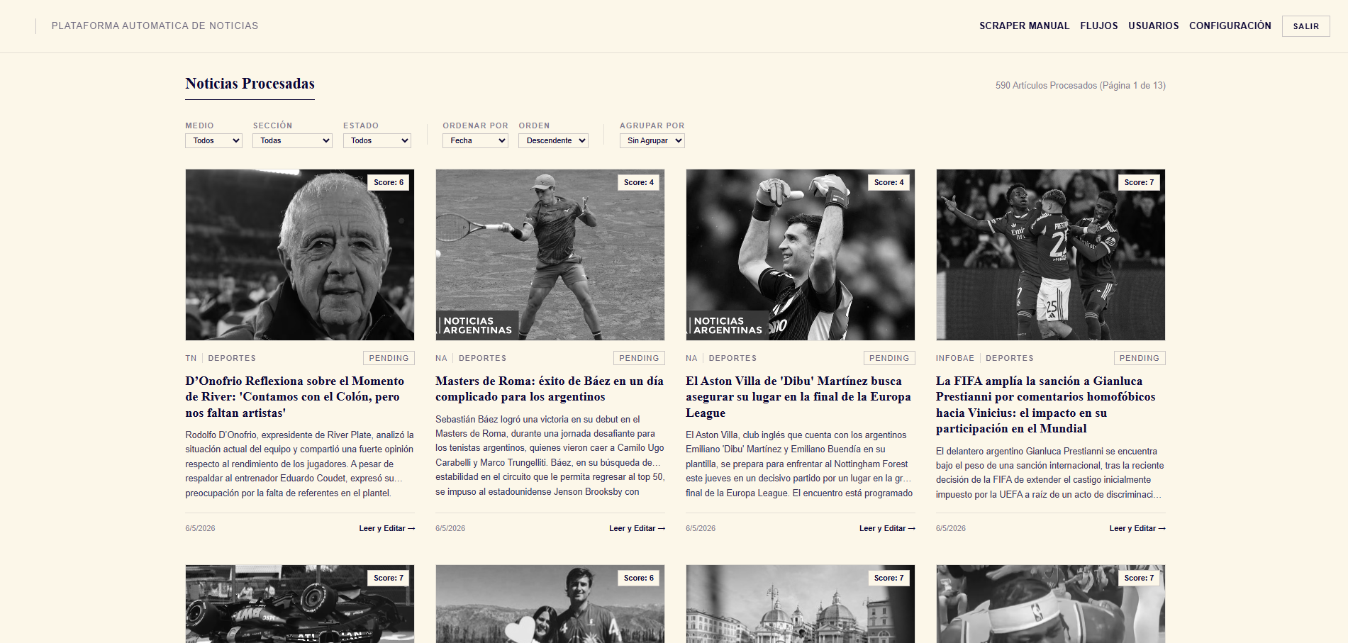Newsroom — Todas las noticias procesadas en una sola vista.